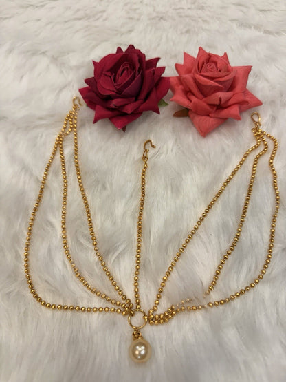 Maang tikka Damini Indian Jewellery T003 Hair Accessories Gold Colour With Pearl