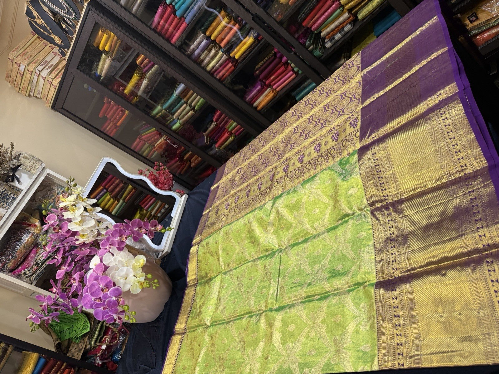 SPK016 Tissue Bridal Kanjivaram Saree Pure Silk Indian Green Kanchipuram Sari