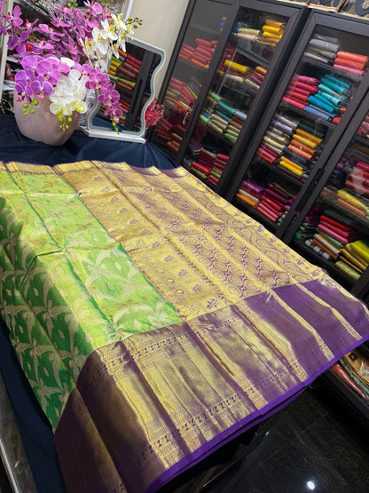 SPK016 Tissue Bridal Kanjivaram Saree Pure Silk Indian Green Kanchipuram Sari