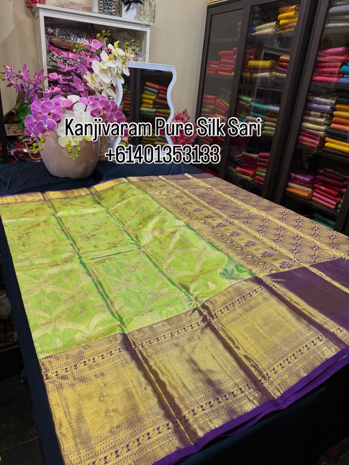 SPK016 Tissue Bridal Kanjivaram Saree Pure Silk Indian Green Kanchipuram Sari