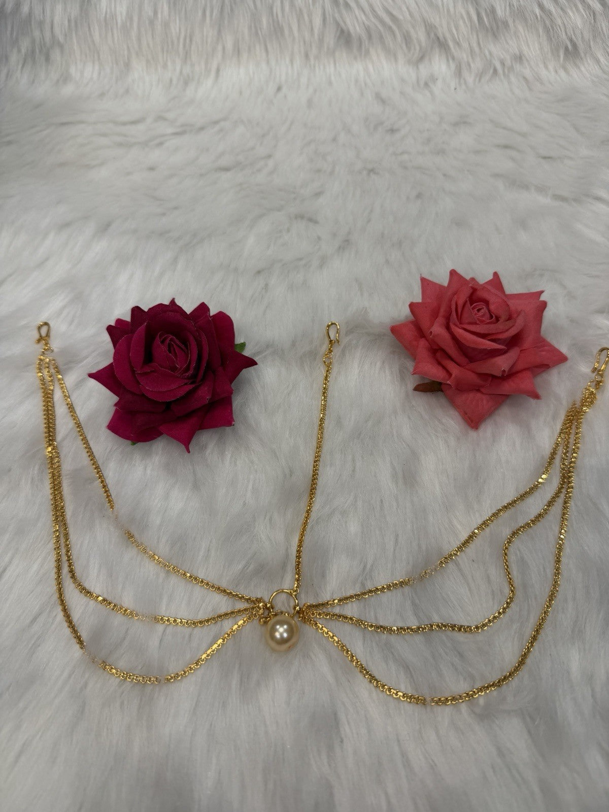 Maang tikka Damini Indian Jewellery T001 Hair Accessories Gold Colour With Pearl