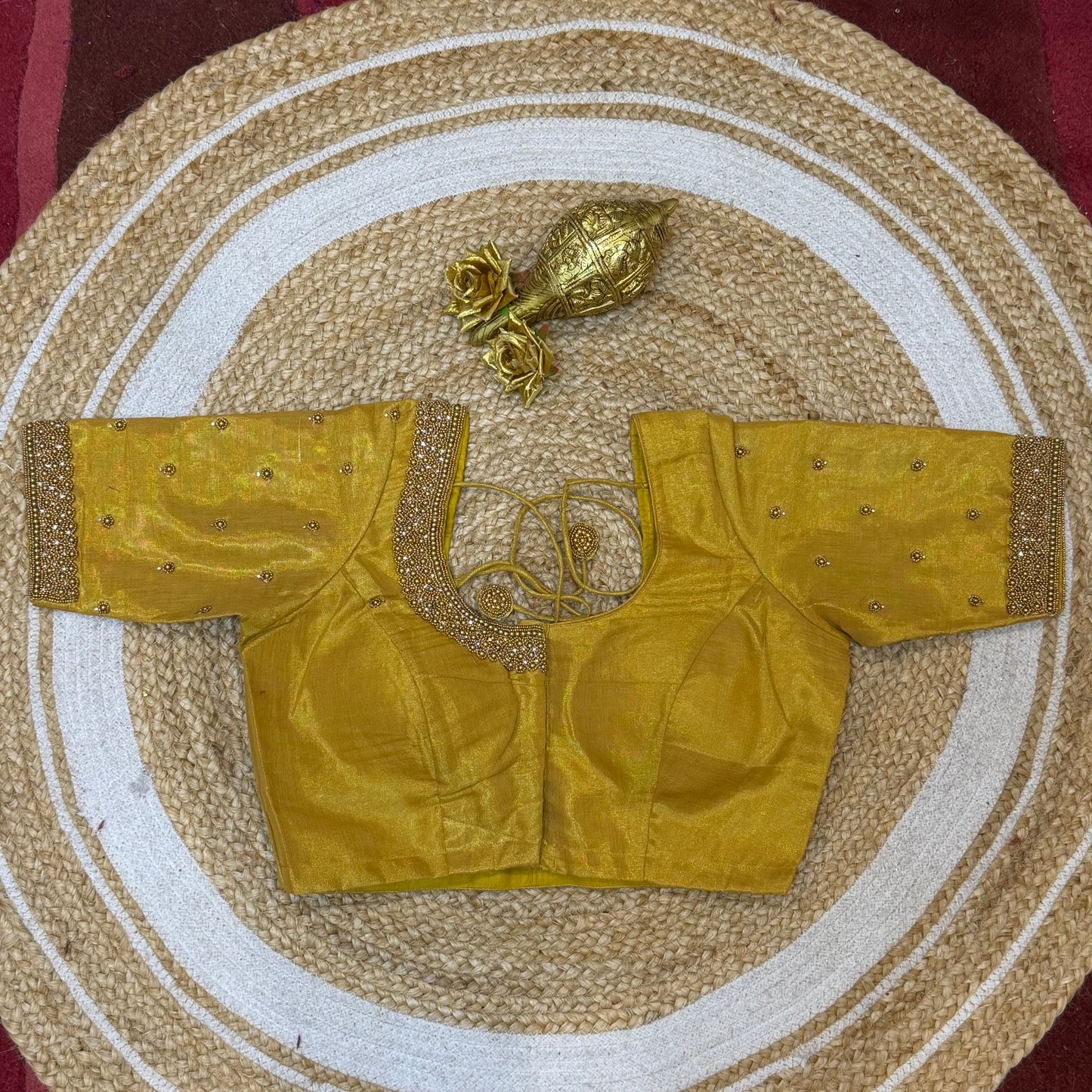 38” M Size 8 Aari Sari Blouse Indian Saree Top Mustard Yellow B281