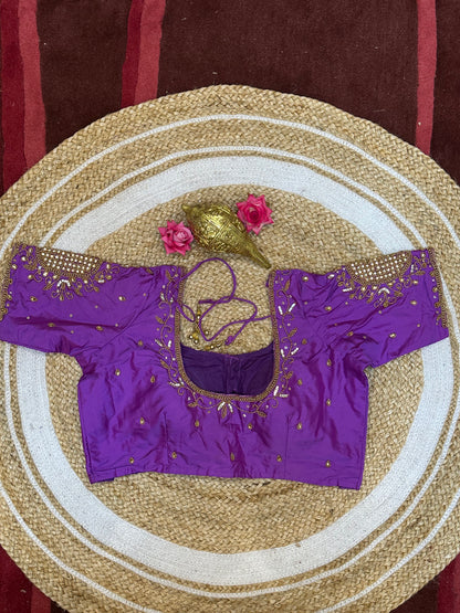 40” Size 10 Aari Worked Sari Blouse Indian Saree Top Silk Lavender B93