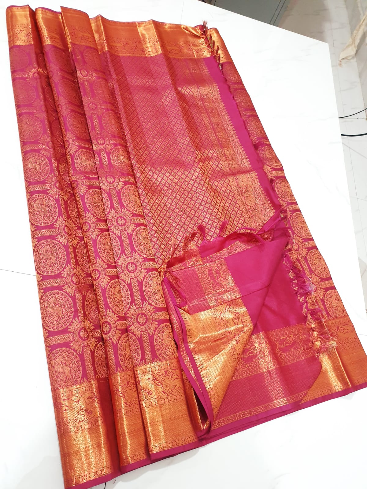 Bridal Kanchipuram Pure Silk Saree Pink Kanjivaram Sari| SPK149