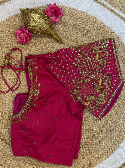 40” Size 10 Aari Worked Sari Blouse Indian Saree Top Silk Pink B100