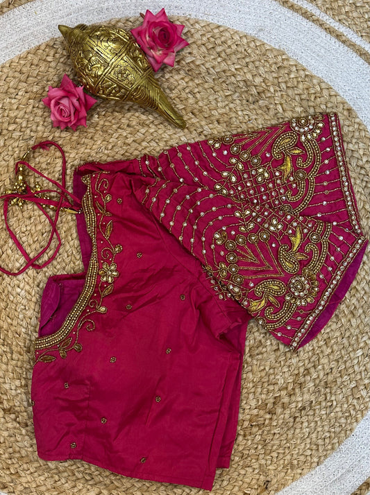 40” Size 10 Aari Worked Sari Blouse Indian Saree Top Silk Pink B100