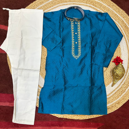 Size 8 Boys Indian Sherwani Outfit kids Kurta Blue Gold K16