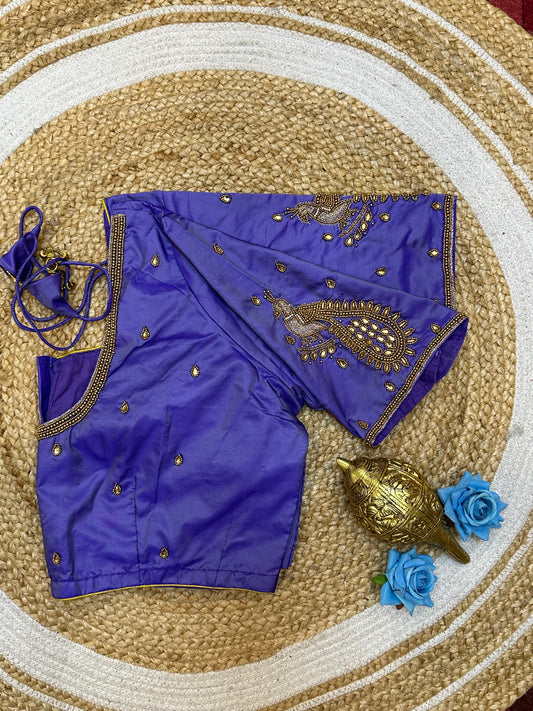 46” Size 16 Aari Worked Sari Blouse Indian Saree Top Silk Lavender/ Purple B195