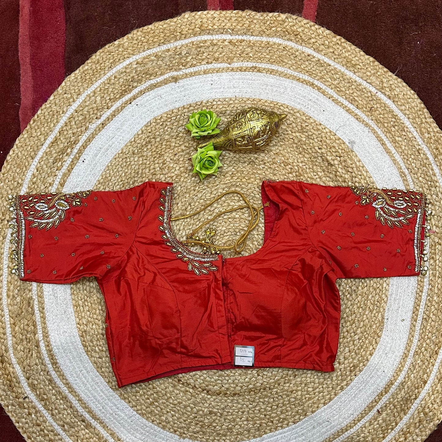 38” M Size 8 Aari Worked Sari Blouse Indian Saree Top Red B280