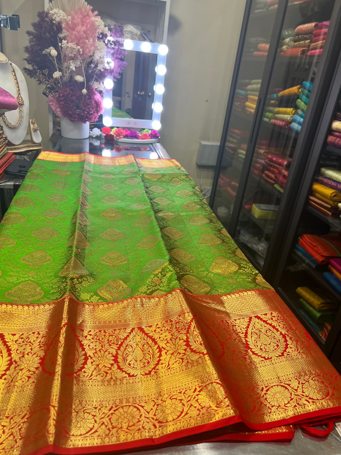Bridal Kanchipuram Pure Silk Saree Green Kanjivaram Sari| SPK170