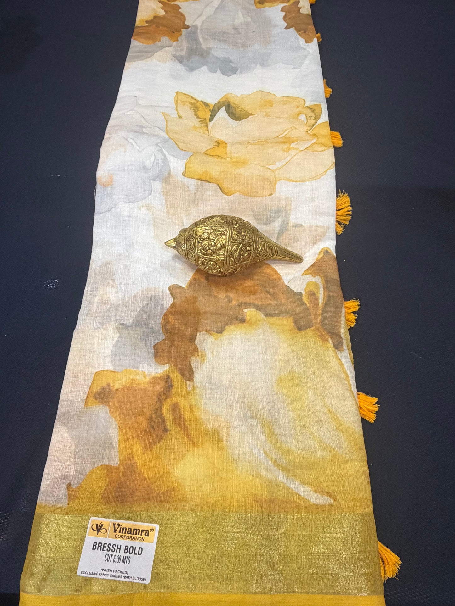 White & Green Digital Printed Linen Sari Indian casual Saree C5