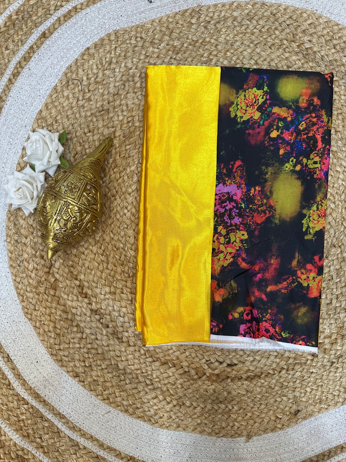 Fancy Party wear Satin Sari Indian Casual Yellow Saree S93