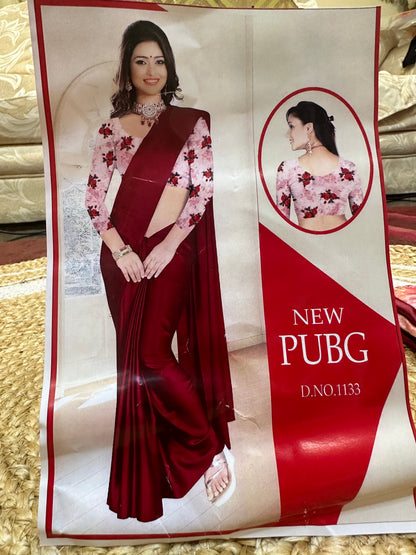 Fancy Party wear Satin Sari Indian Casual Pink Saree S105