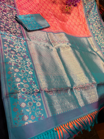 Bridal Kanchipuram Meenakari Pure Silk Saree Kanjivaram Sari SPK478