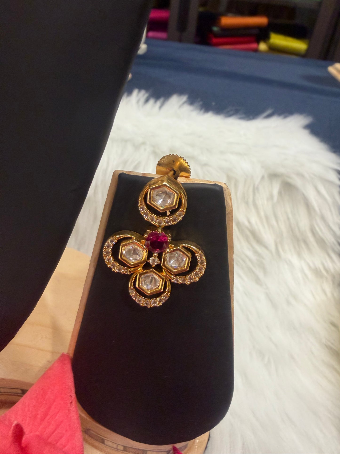 1 gram Gold Indian Necklace and Earrings set Ruby & White stones N6