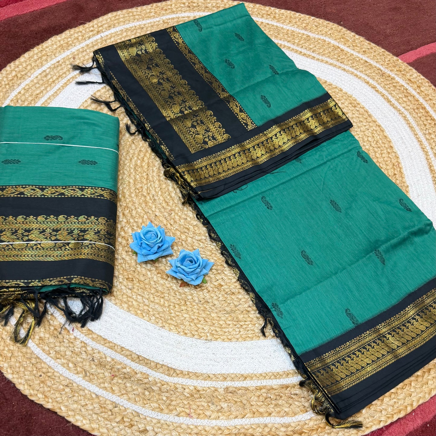 Green & Black Kalyani Silk Cotton Sari South Indian Saree S140
