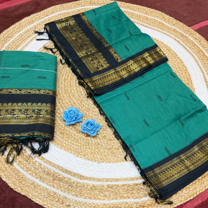 Green & Black Kalyani Silk Cotton Sari South Indian Saree S140