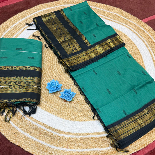 Green & Black Kalyani Silk Cotton Sari South Indian Saree S140
