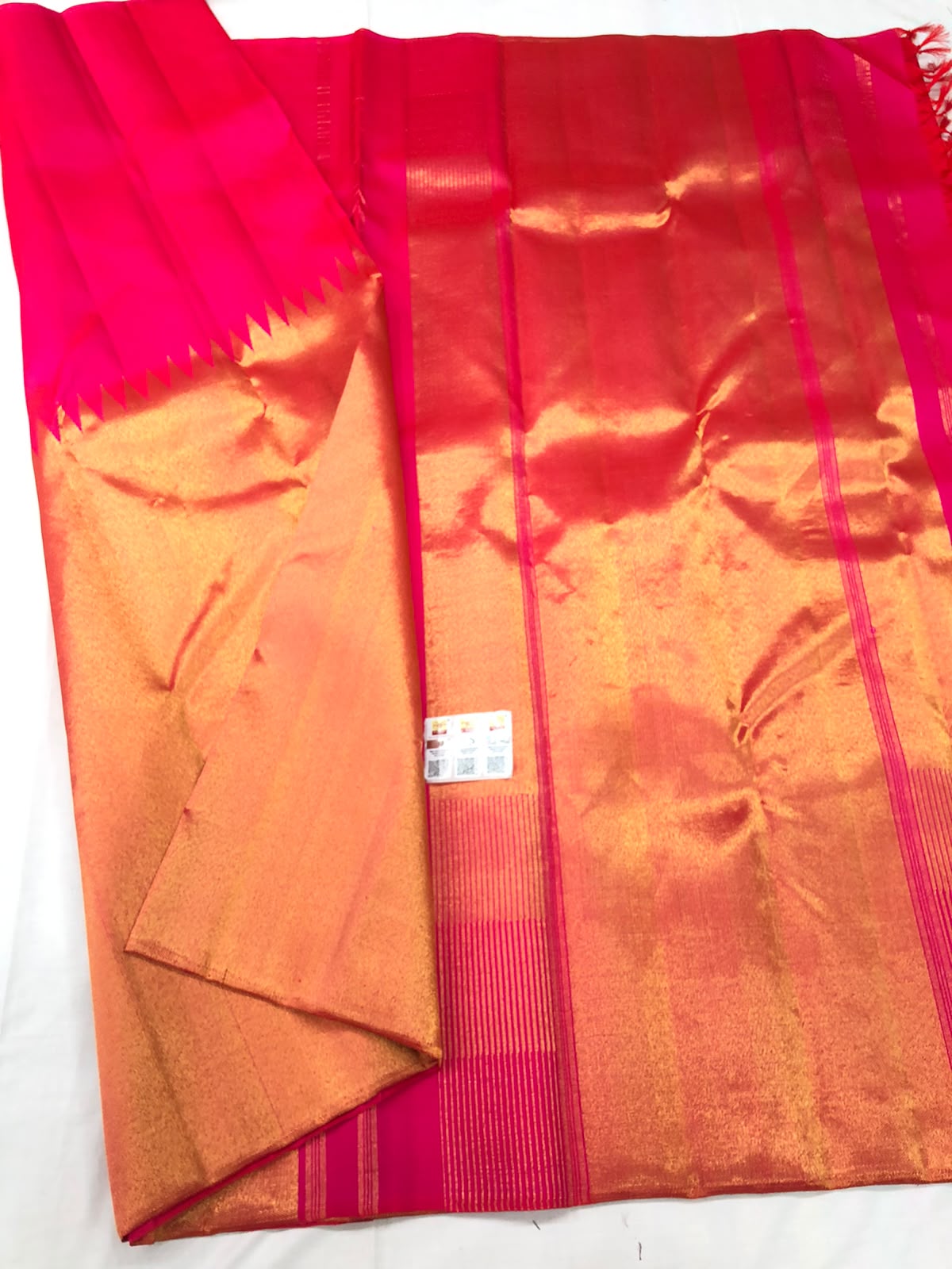 Raising Border Kanchipuram Pure Silk Saree Rani Pink Indian Kanjivaram Sari| SPK353