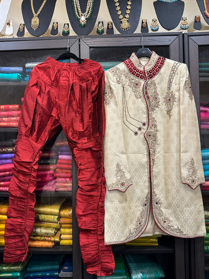38” Medium size Men’s Kurta Indian Gold & Maroon Sherwani Bollywood outfit M11