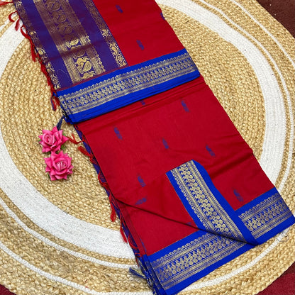 Red & Blue Kalyani Silk Cotton Traditional Sari South Indian Saree S140