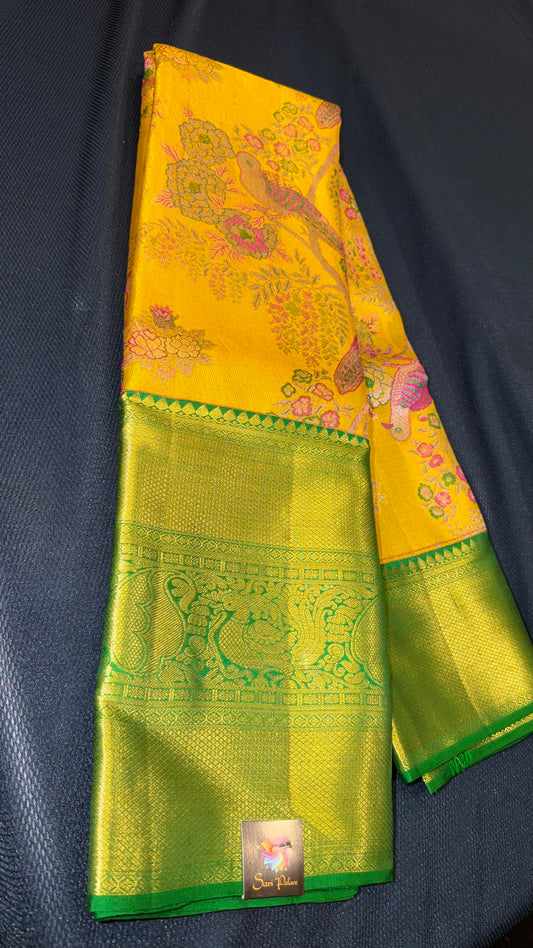 Bridal Kanchipuram Pure Silk Saree Yellow & Green Kanjivaram Sari| SPK099