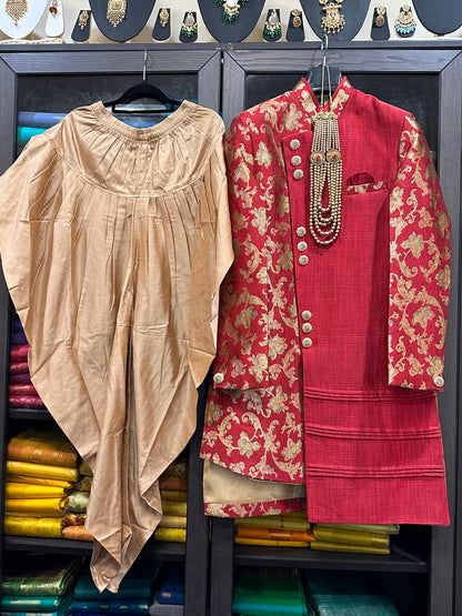 36” Small size Men’s Kurta Indian Maroon Sherwani Bollywood outfit M5