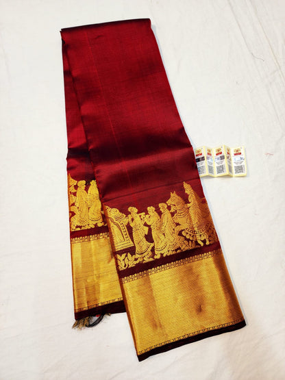 Kanchipuram Pure Silk Saree Maroon Kanjivaram Sari| SPK111