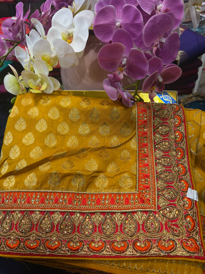 Sari Indian Fancy Party wear Saree Yellow SAR5