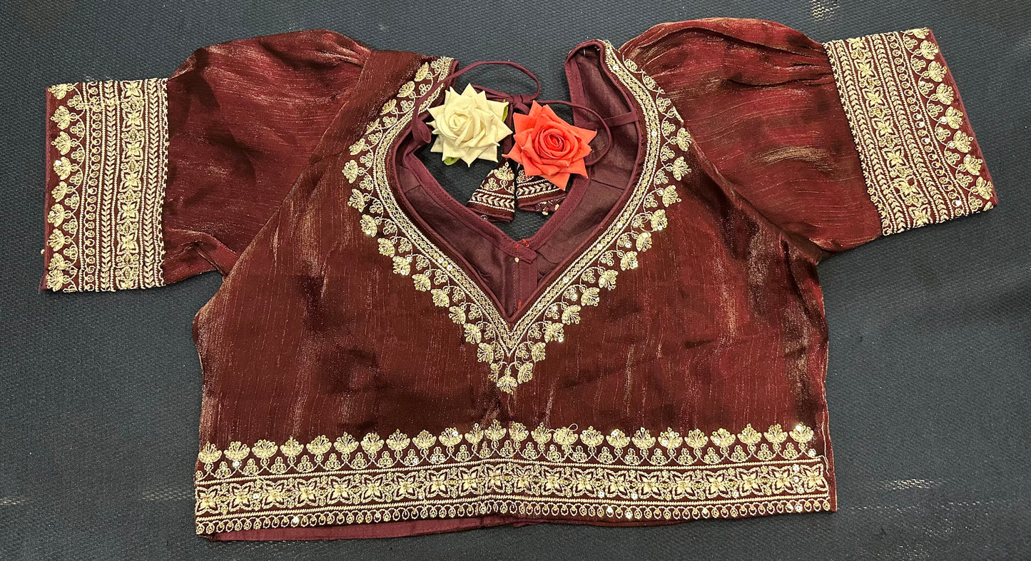 Navy Blue Sari Blouse Indian Saree Top Worked Choli B425