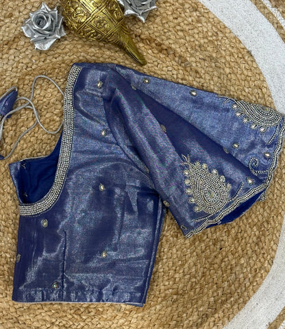 36” Small size Aari Worked Sari Blouse Indian Saree Blue Top B141