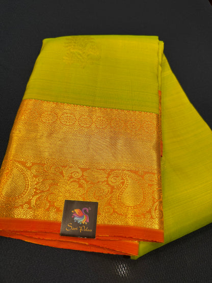 Kanchipuram Pure Silk Saree with Gold Zari Green & Red Sari| SPK083