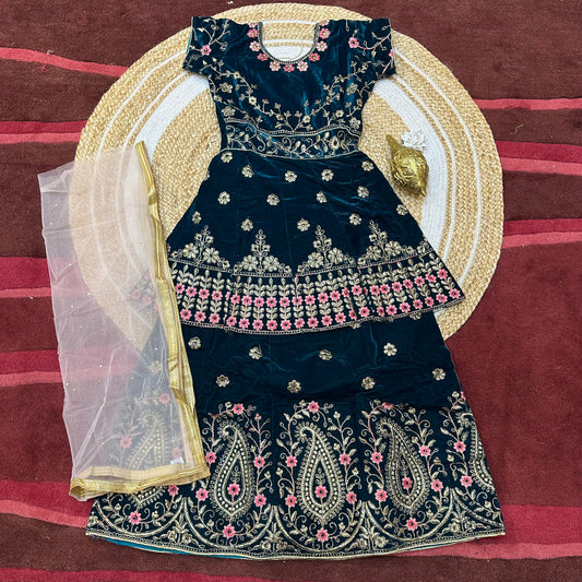 28” Size 6 to 7 Indian Peplum Lehenga Teal Green Pavadai Sattai Skirt Top G71 Col 2