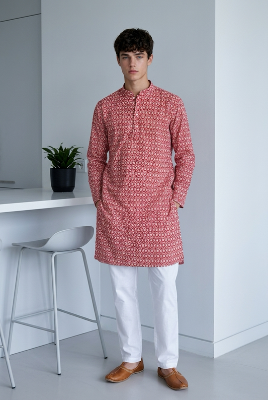 Size 13 Boys Sherwani Outfit Cotton Red White K12