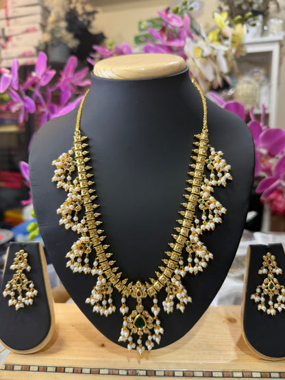 Indian Bridal Necklace & Earrings Jewellery Set with pearls N57
