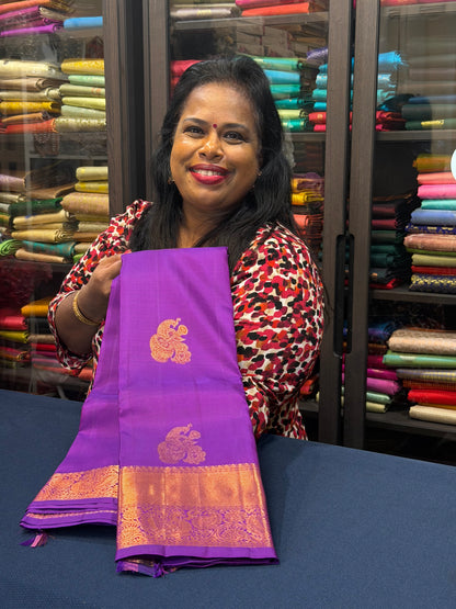 Kanchipuram Pure Silk Saree Purple Kanjivaram Sari SPK220