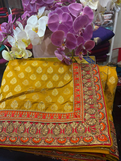 Sari Indian Fancy Party wear Saree Yellow SAR5