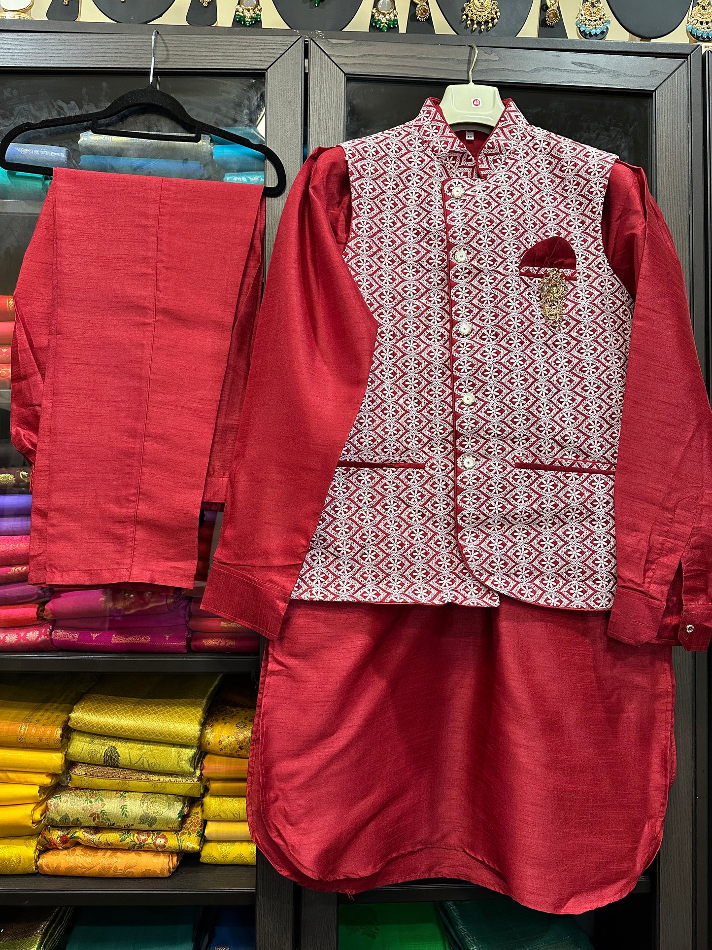 40” Large size Men’s Kurta Indian Maroon Sherwani Bollywood outfit M8
