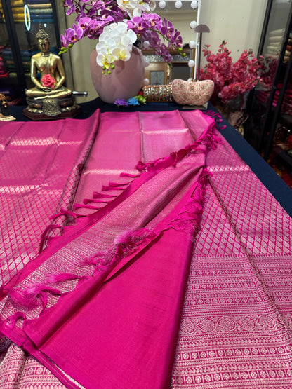 Kerala style Kanchipuram Pure Silk Pink Saree Matt Zari Kanjivaram Sari| SPK126
