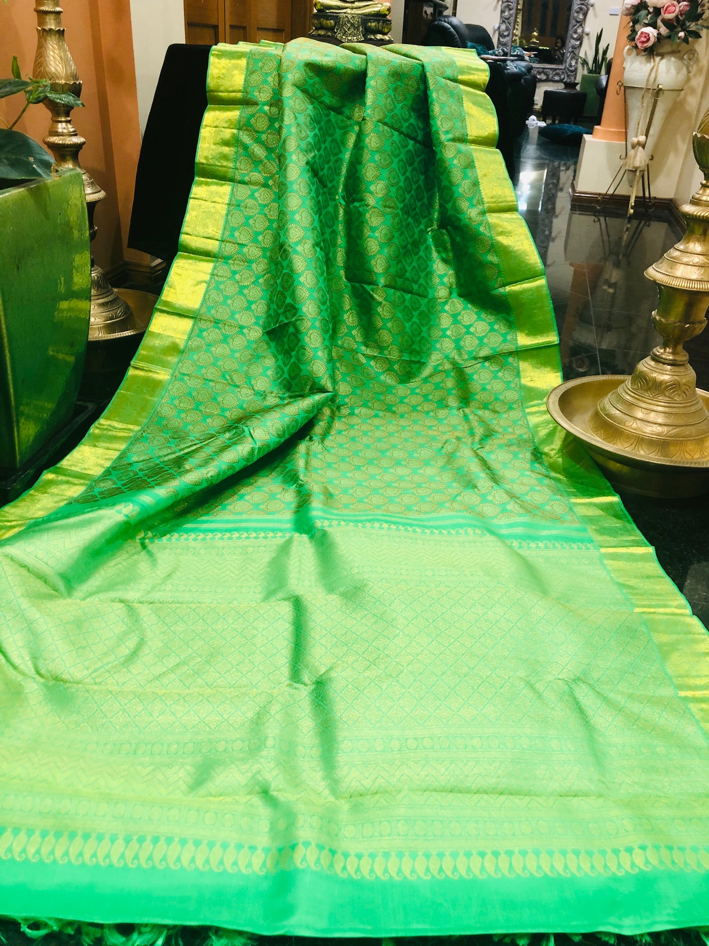 Bridal Kanchipuram Pure Silk Saree Green Kanjivaram Sari| SPK155