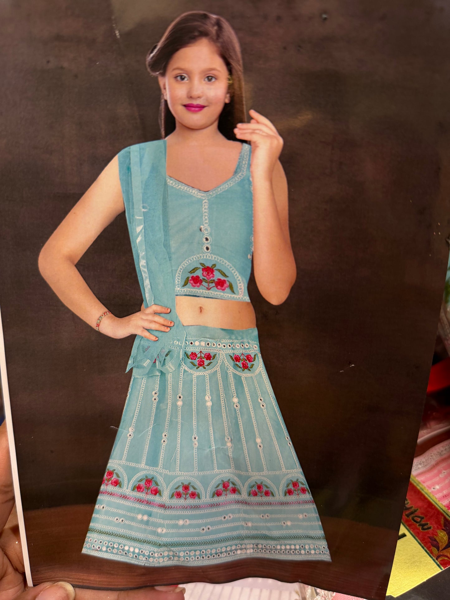 20” Size 2 Indian Girlswear Lehenga Skirt Top & Dupatta Blue G001