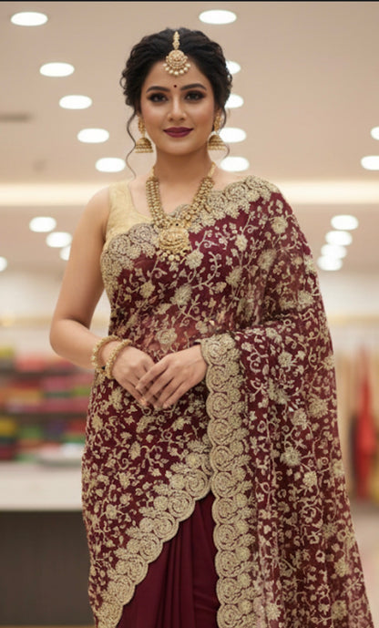 Blue Fancy Party wear Georgette Sari Indian Pearl Saree S44