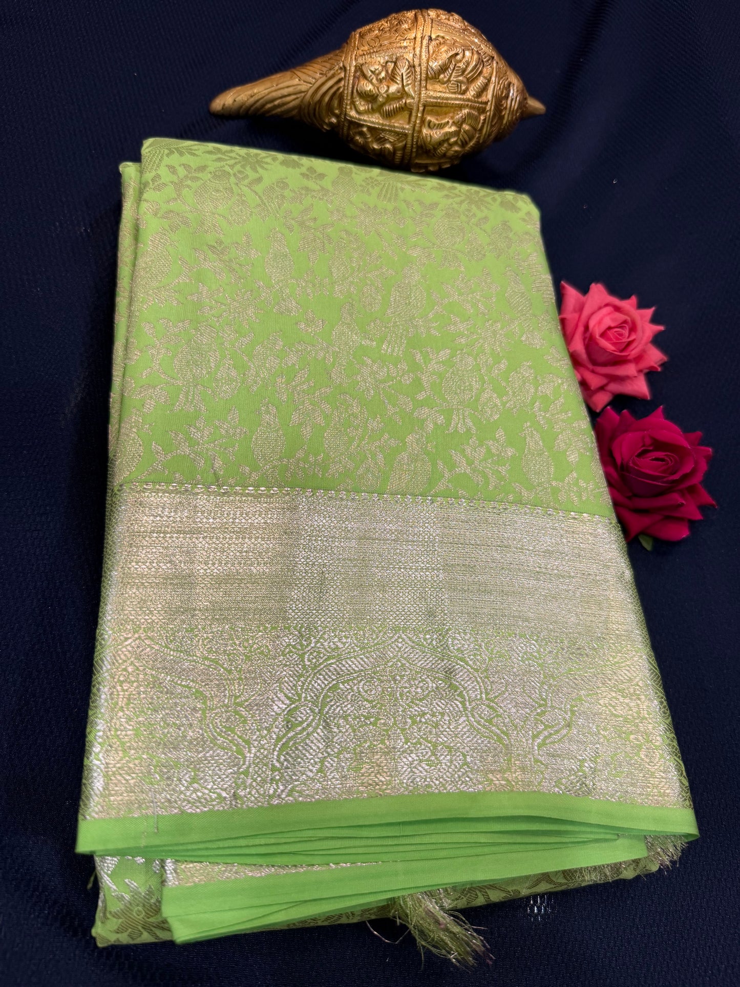 Kanchipuram Pure Silk Saree Light Green Kanjivaram Sari| SPK092