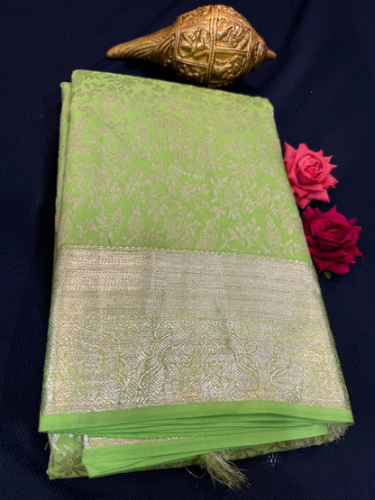 Kanchipuram Pure Silk Saree Light Green Kanjivaram Sari| SPK092