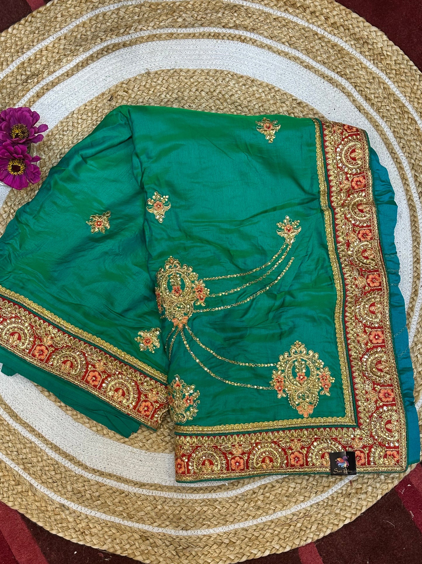 Green  Fancy Party wear Sari Indian Saree S39