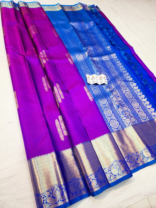 Kanchipuram Pure Silk Saree Bridal Purple Kanjivaram Sari SPK268