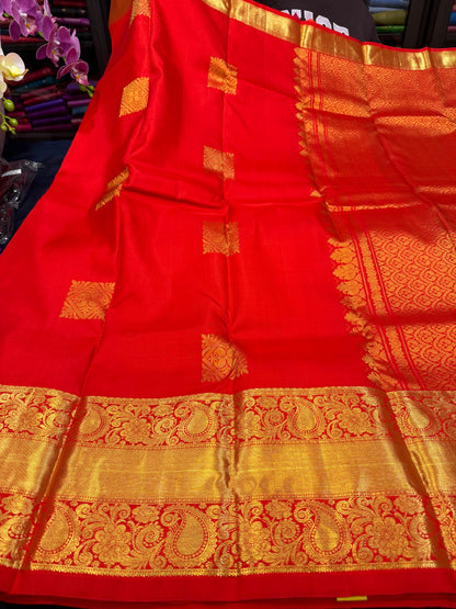 Kanchipuram Pure Silk handloom Saree Indian Kanjivaram Red Sari SPK363