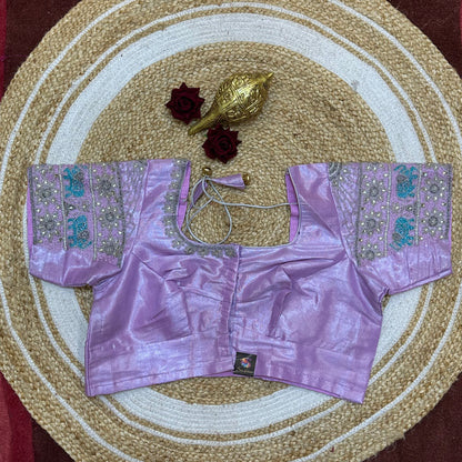 44” Size 14 Aari Sari Blouse Indian Saree Top Metallic Purple B265