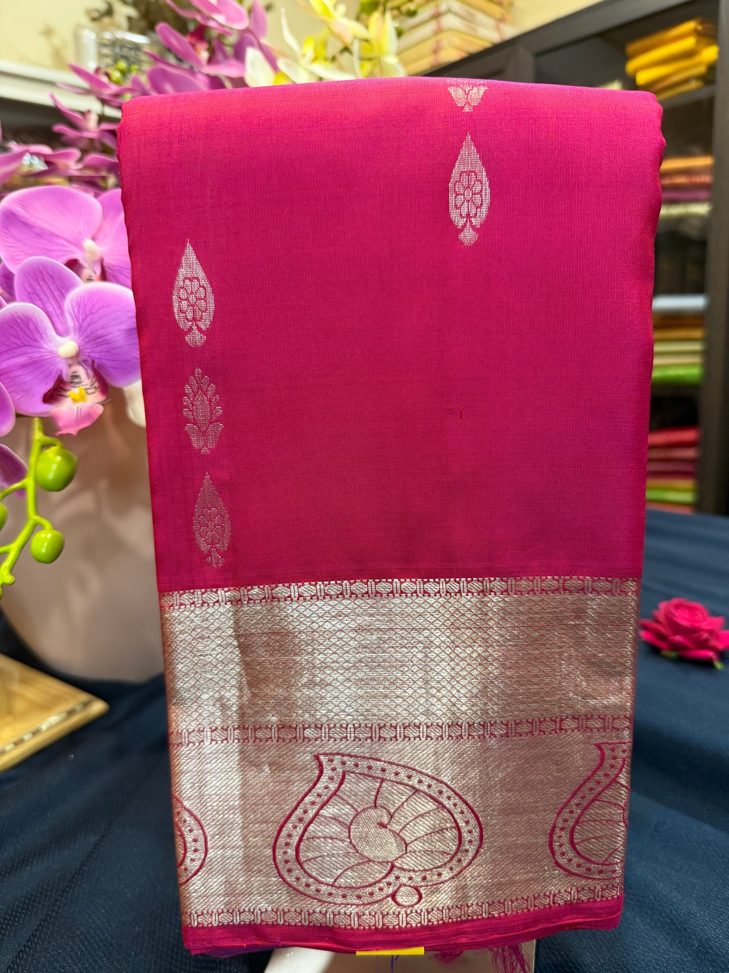 Kanchipuram Pure Silk Saree with Gold Zari Pink & Purple Sari| SPK079