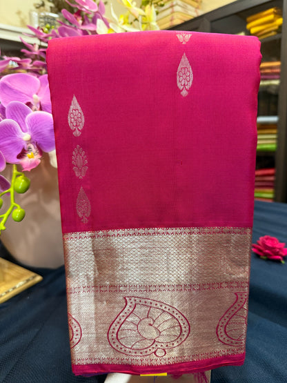 Kanchipuram Pure Silk Saree with Gold Zari Pink & Purple Sari| SPK079